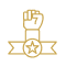Icon of a raised fist with a star medal.